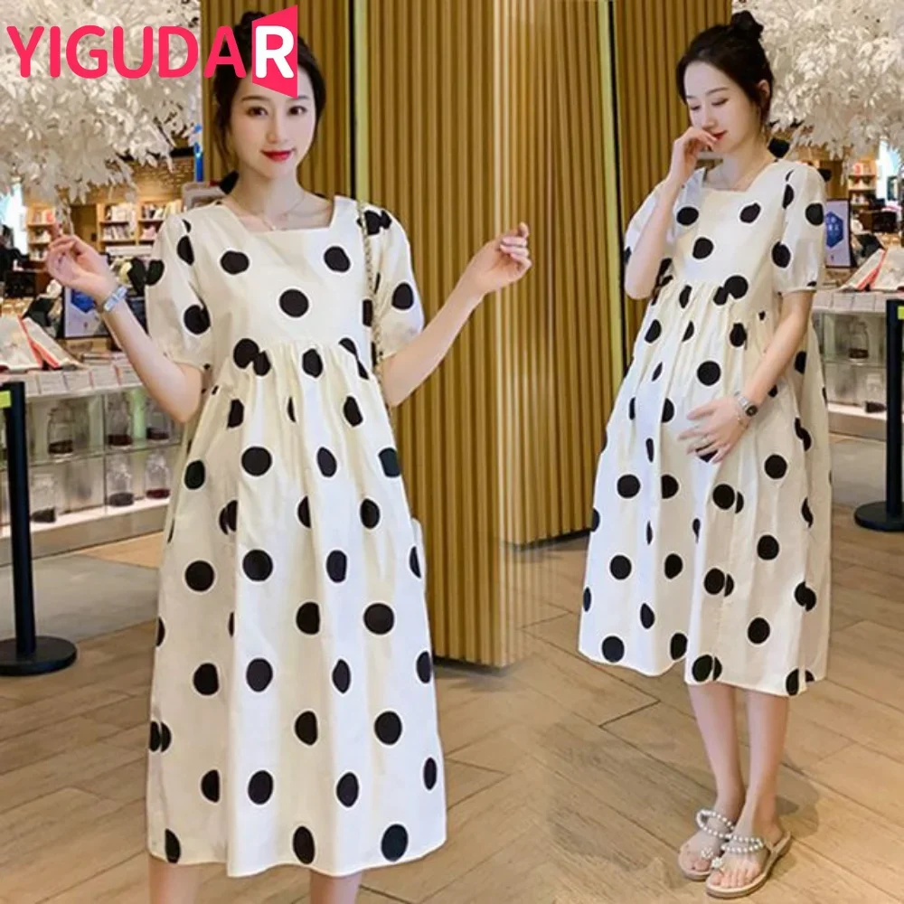 

South Korea's 2025 Summer Pregnant Women Short Sleeve Photography Dress Polka Dot Maternity Sundress Tank Dress Vest Dresses