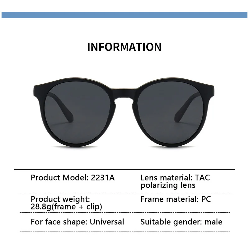 Custom 2-in-1 Polarized Magnetic Sunglasses Clip-On Unisex Big Frame Sun Glasses Optical Clip Magnet Sunglasses