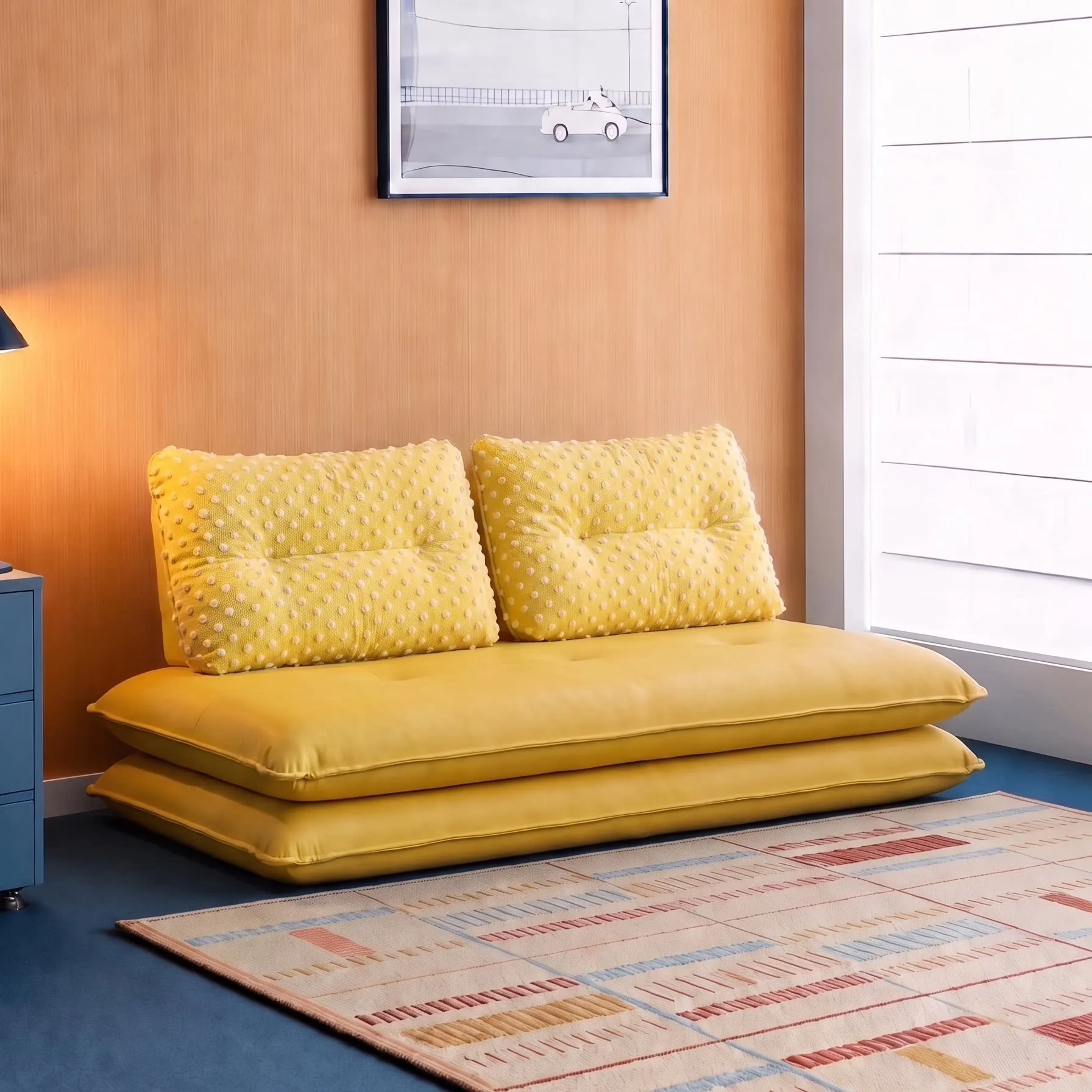 Dopamine Grid Fabric Sofa Bed Lazy Sofa Bedroom Small Apartment Folding Sofa Bed Modern Living Room Furniture