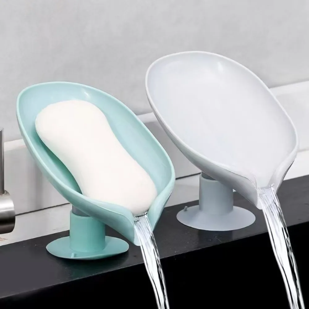 Drain Soap Holder Leaf Shape Soap Box Suction Cup Tray Drying Rack for Shower Sponge Container Kitchen Bathroom Accessories