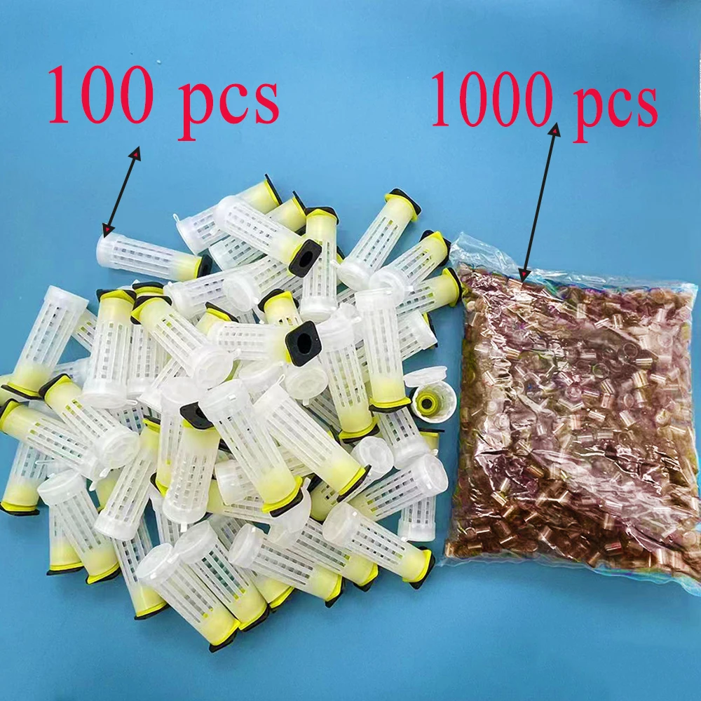 Nicot Beekeeping Bee Apiculture Kit Plastic 100 Pcs Queen Protection Cover Cage 1000 Pcs Brown Cell Cup Bee Farm Tools Supplies