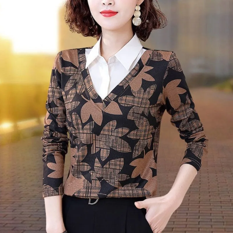 

Autumn and Winter Women's Pullover Half High Neck Contrast Velvet Thickened Geometry Long Sleeve T-shirt Fashion Casual Tops