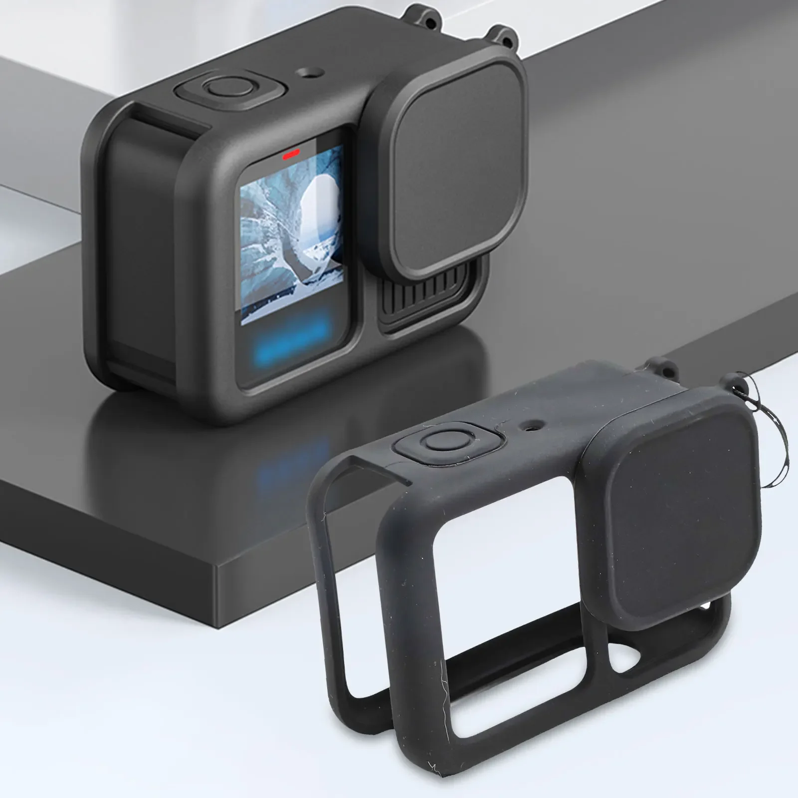 

Silicone Protective Case With Lanyard And Lens Cap For GoPro Hero13 Black Blue Gray Action Camera Shockproof Shell Protector