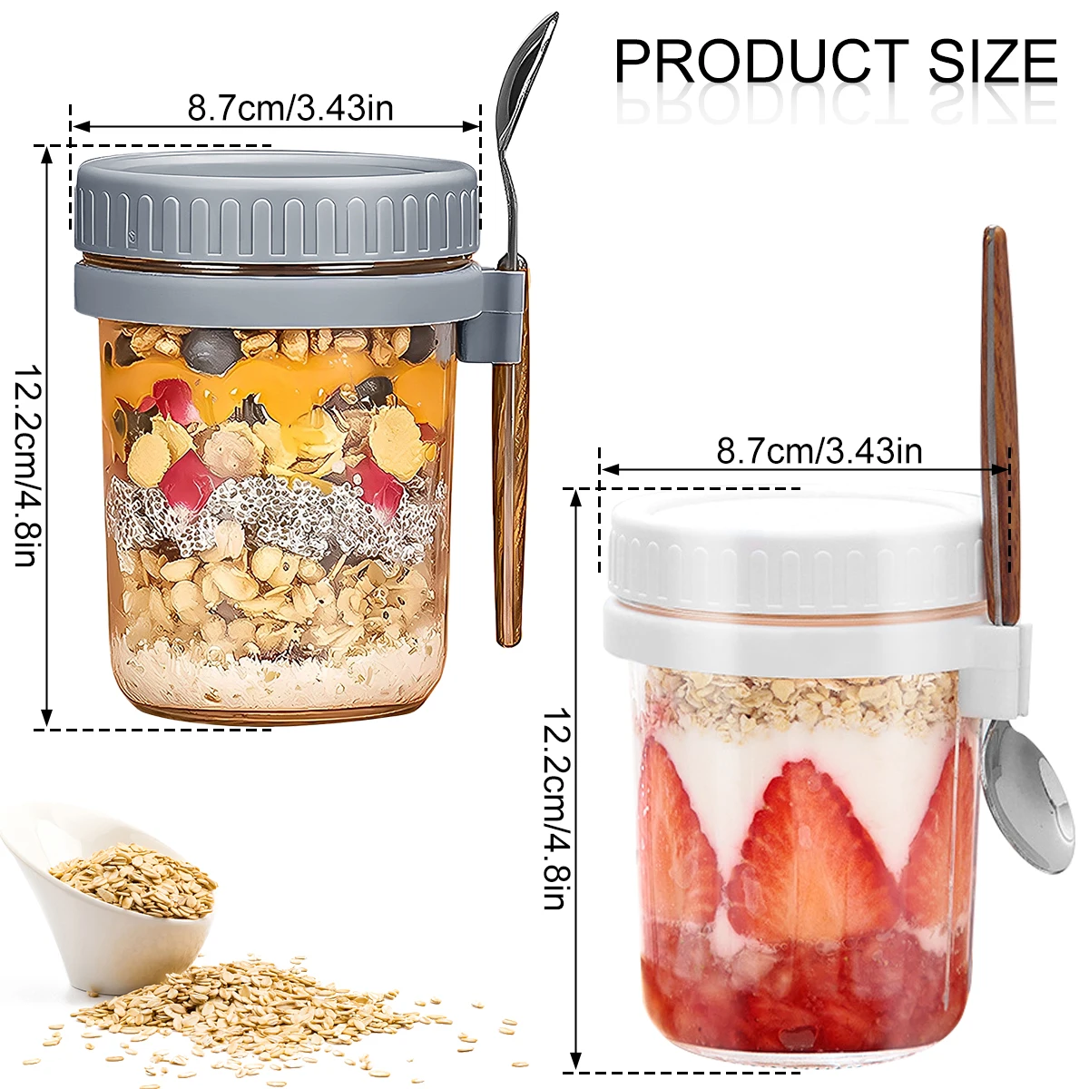 2/1pc Breakfast Cups Fruit Yogurt Salad Cup Oatmeal Cereal Nut Container Clear Candy Jar for School Office Camp Travel Water Cup