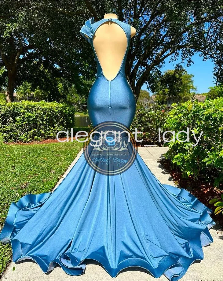 Sparkly Ice Blue Long Evening Formal Party Dresses for Black Girl Luxury Crystal Beaded See Through Prom Gown فستان العيد 2024