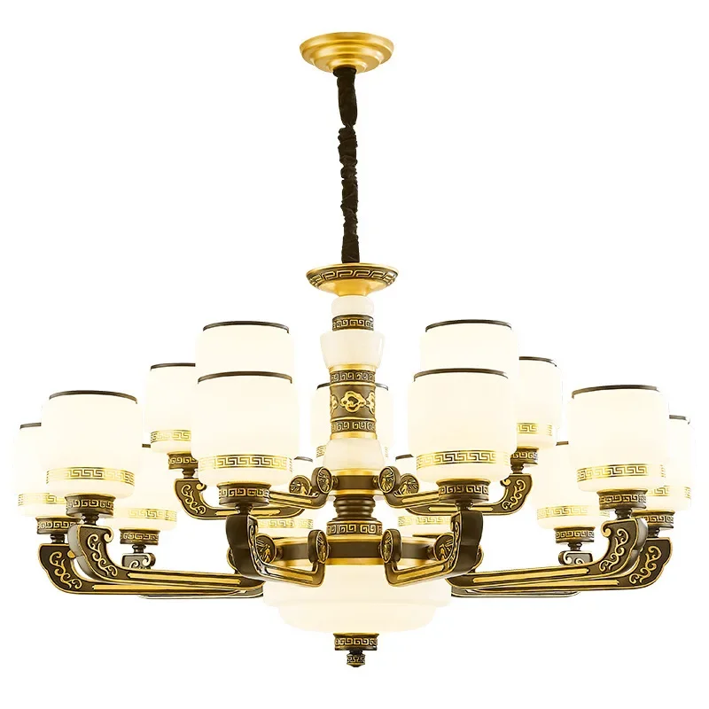 Hotel Dayang Project Tiaokong Villa Pendent lights Chinese Style Duplex Building Chandelier European Style Crystal Lamp Jade