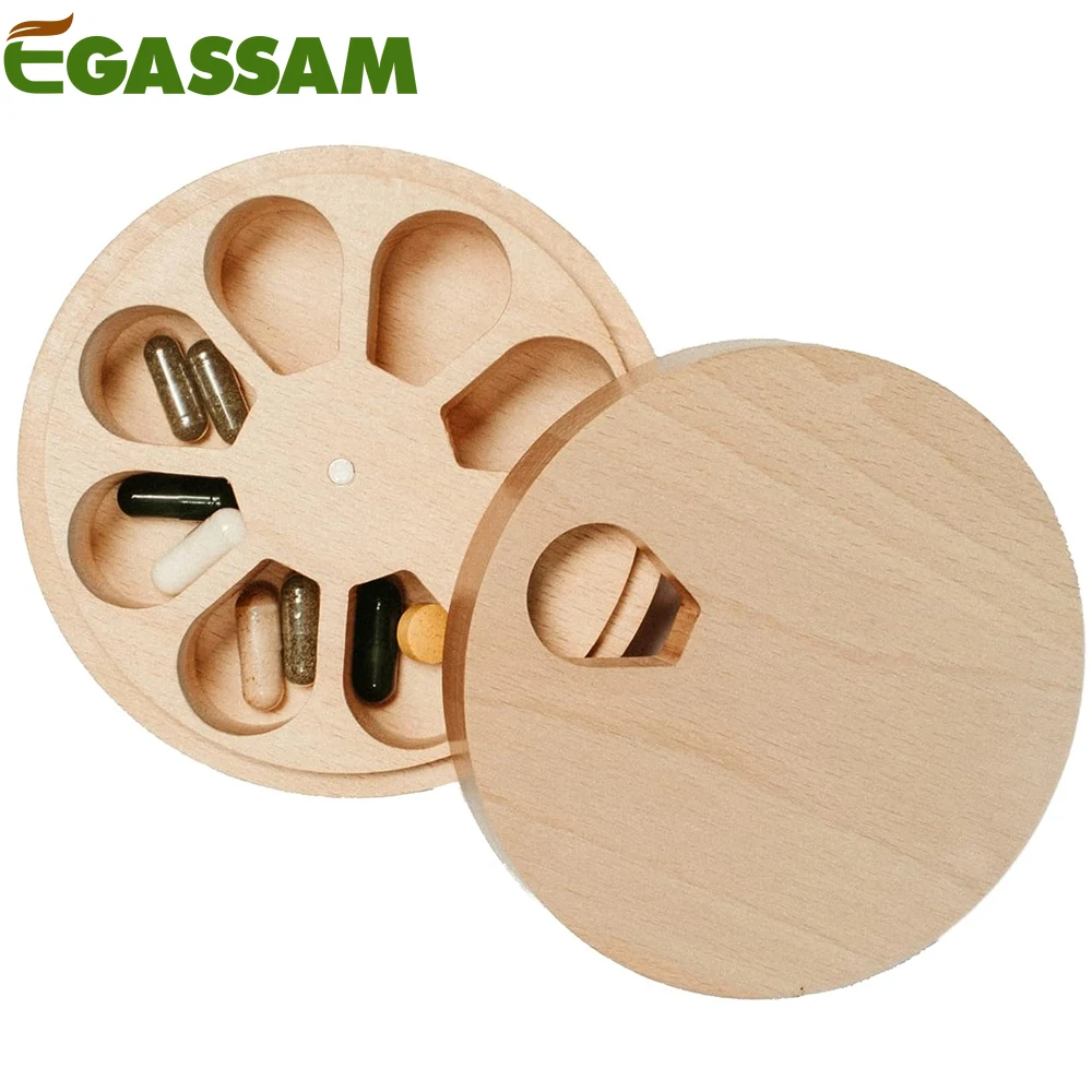 Weekly Pill Organizer, Weekly Wooden Vitamin Organizer, Pill Container 7 Day Magnetic Closure, Twist Top Design Daily Pill Box