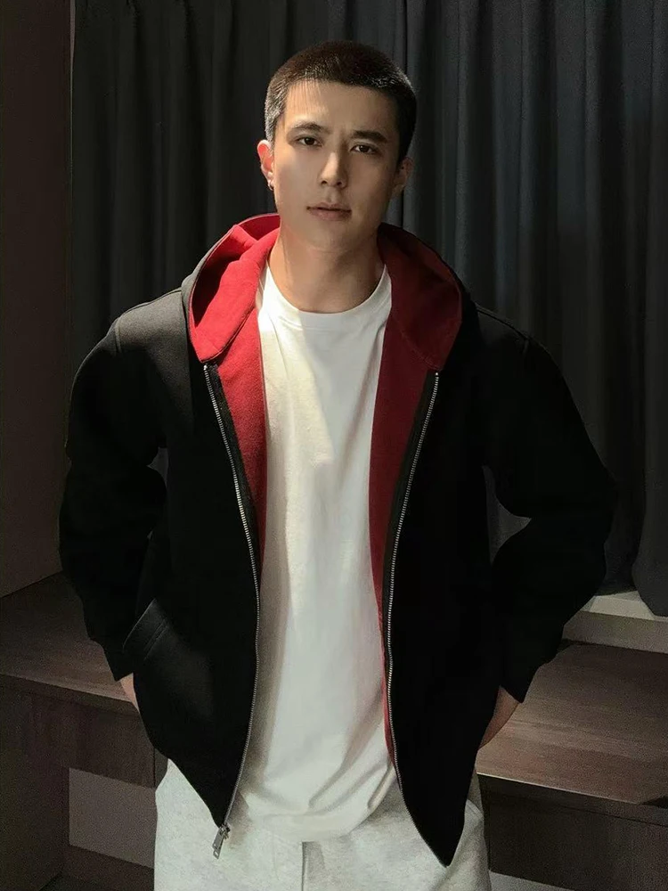 

Мужская осенняя толстовка American Sle Color Blo с капюшоном, модная, плотная, износостойкая, свободного кроя, удобная, с длинными рукавами, на молнии