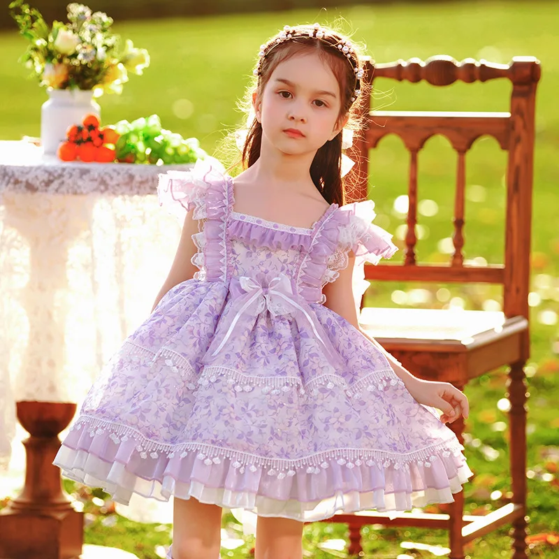 2024 Tulle Princess Elegant Dresses for Girls Petal Sleeves Spain Lolita Dresses Party Child Princess Dresses for Girls