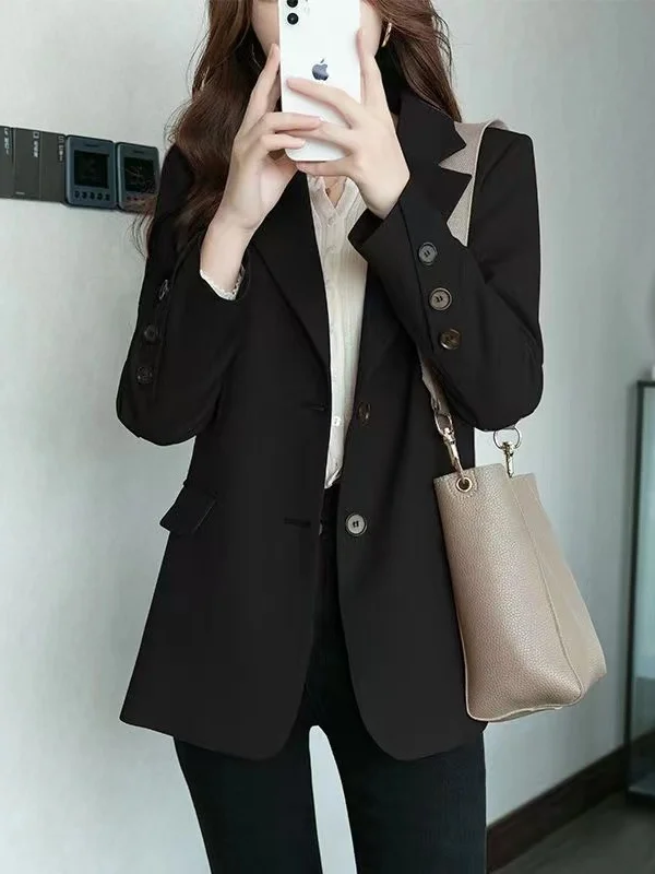 

Bla Korean Sle Suit Jaet for Women Loose Fitting Meat Covering Spring New Design plus Size Outerwear Casual Long Sve