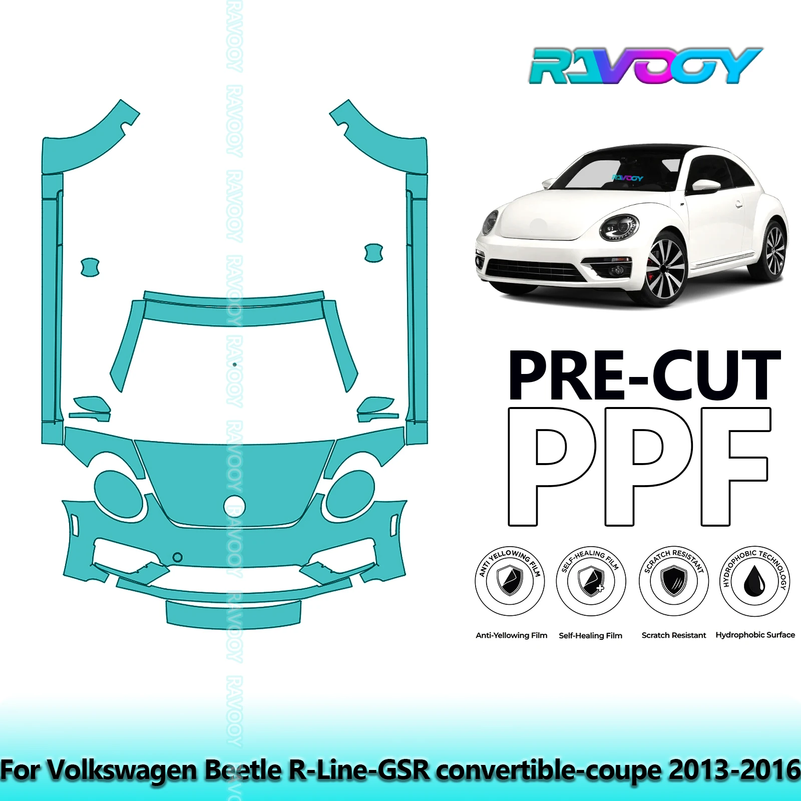 

Front Kit+Rockers Clear Bra Precut PPF Paint Protection Film For Volkswagen Beetle R-Line-GSR convertible-coupe 2013-2016