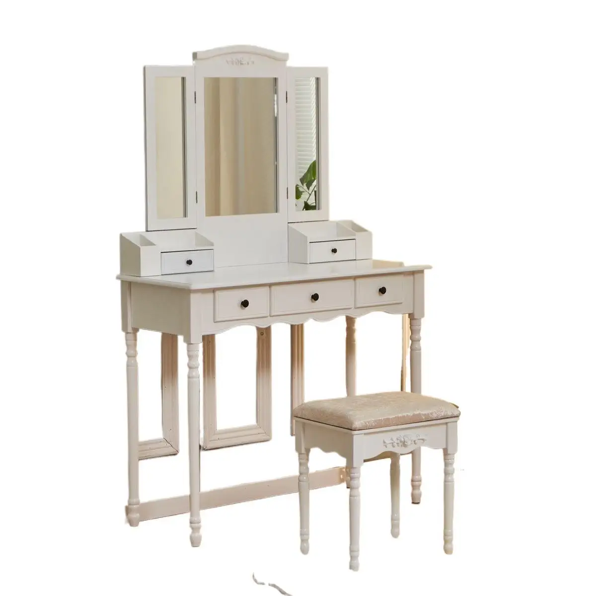 

American retro dark solid wood dresser with mirror with stool, bedroom dressing table, makeup table, small apartment storage