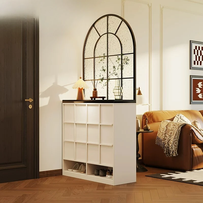 Antique style in the cream, entrance partition cabinet, facing the door, living room shoe cabinet integrated French entry glass