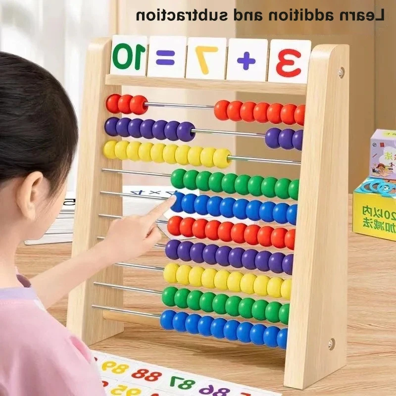 Juguete de conteo de madera Ábaco Montessori, juguete educativo de matemáticas para niños, cuentas de conteo de arco iris, operación de suma y resta, aprendizaje