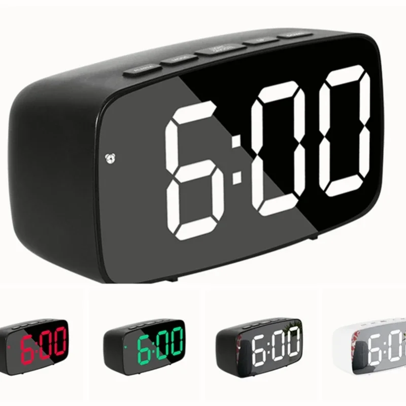 Imagem -02 - Relógio de Mesa de Alarme Digital com Superfície Curvada Led Espelho Eletrônico Tela Grande Snooze Desktop Clock Decoração para Casa