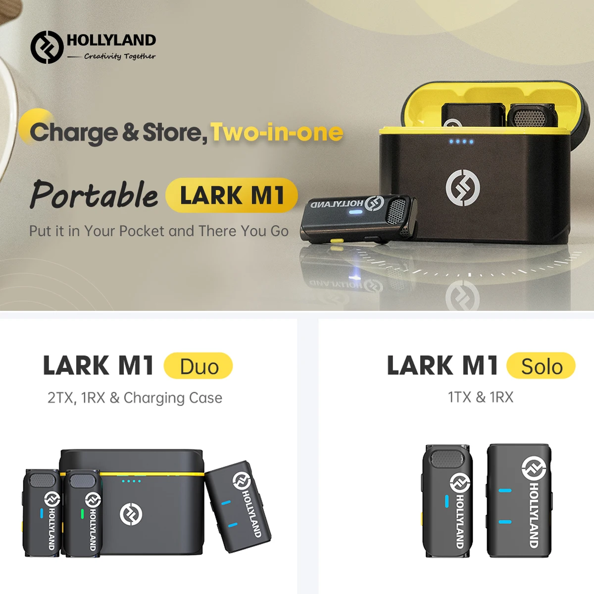 Hollyland LARK 150 Duo M1 Wireless Lavalier Microphone Mic 2.4G Hz Charging Box for DSLR Camera Smartphones iPone Android