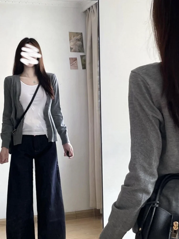 

ay Knitted Open Cardigan Sweater Women's Base Layer Top Faionable Design Autumn New Arrival Korean Sle Straight Cut
