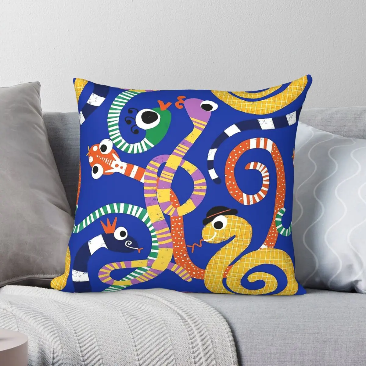 Crazy Snakes Electric Blue Square Pillowcase Polyester Linen Velvet Creative Zip Decor Pillow Case Sofa Seater Cushion Cover