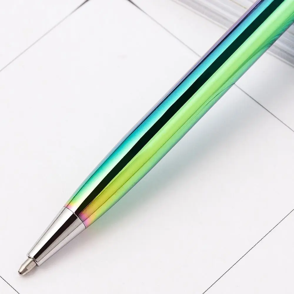 Rainbow Colorful Color Office Supplies Stainless Steel Rotating Rod Advertising Pens Ballpoint Pen Ballpen Student Stationery