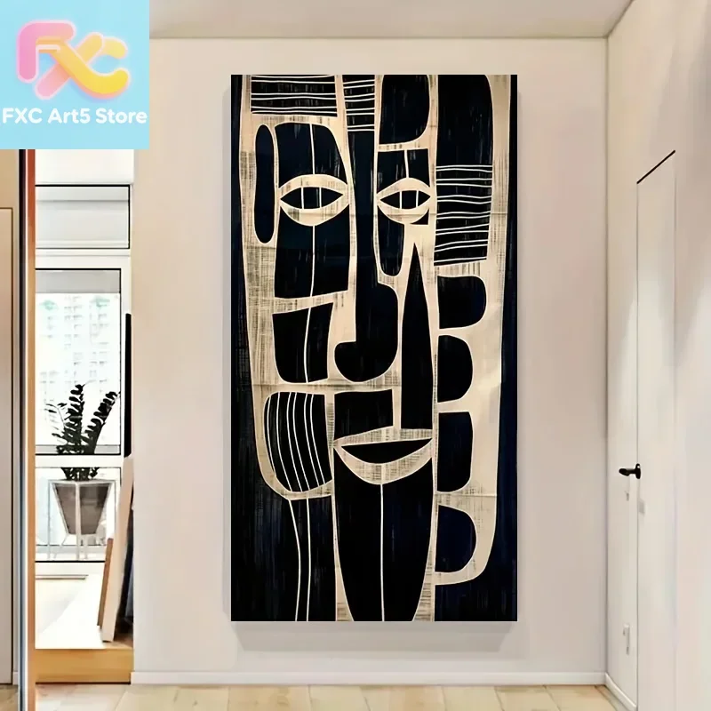 1pc Frameless  Large Unframed Canvas Art Modern African Tribal Mask Design, Black & White Accents, Wall Decor for Living Room or