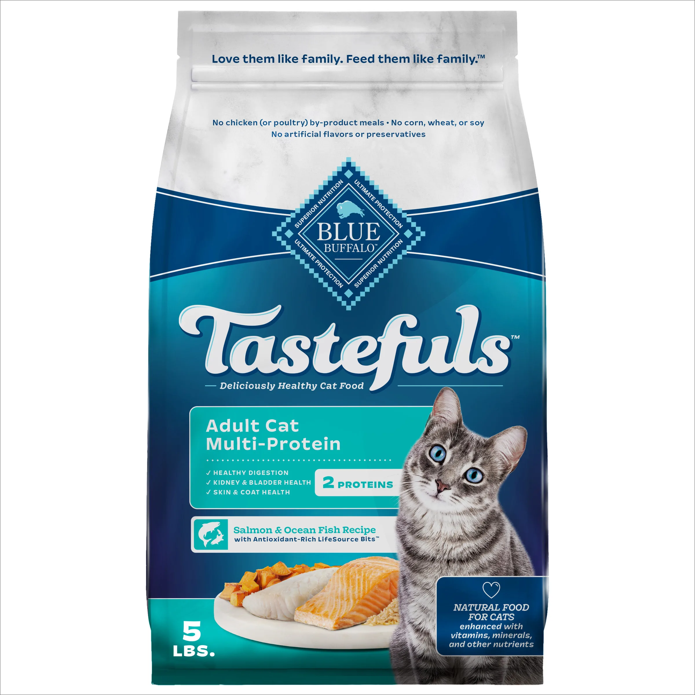 Tastefuls Adult Cat Dry Food Multi-Protein Salmon Ocean Fish Recipe 5-lb Bag