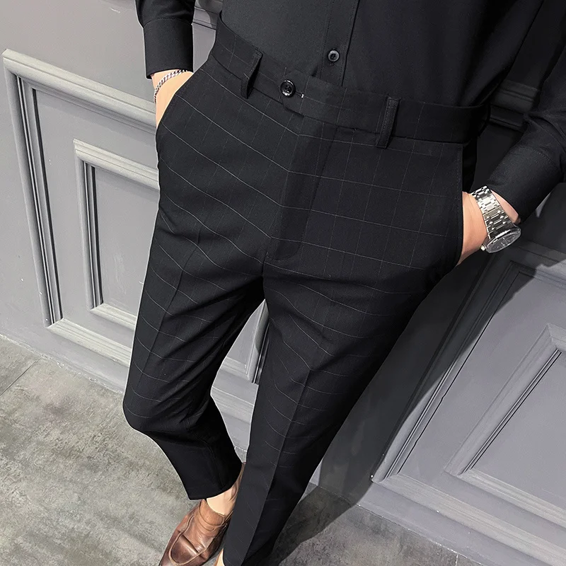 

2024 Autumn Classic Lattice Business Dress Pants Men Fashion Slim Office Social Suit Wedding Streetwear Casual Trousers