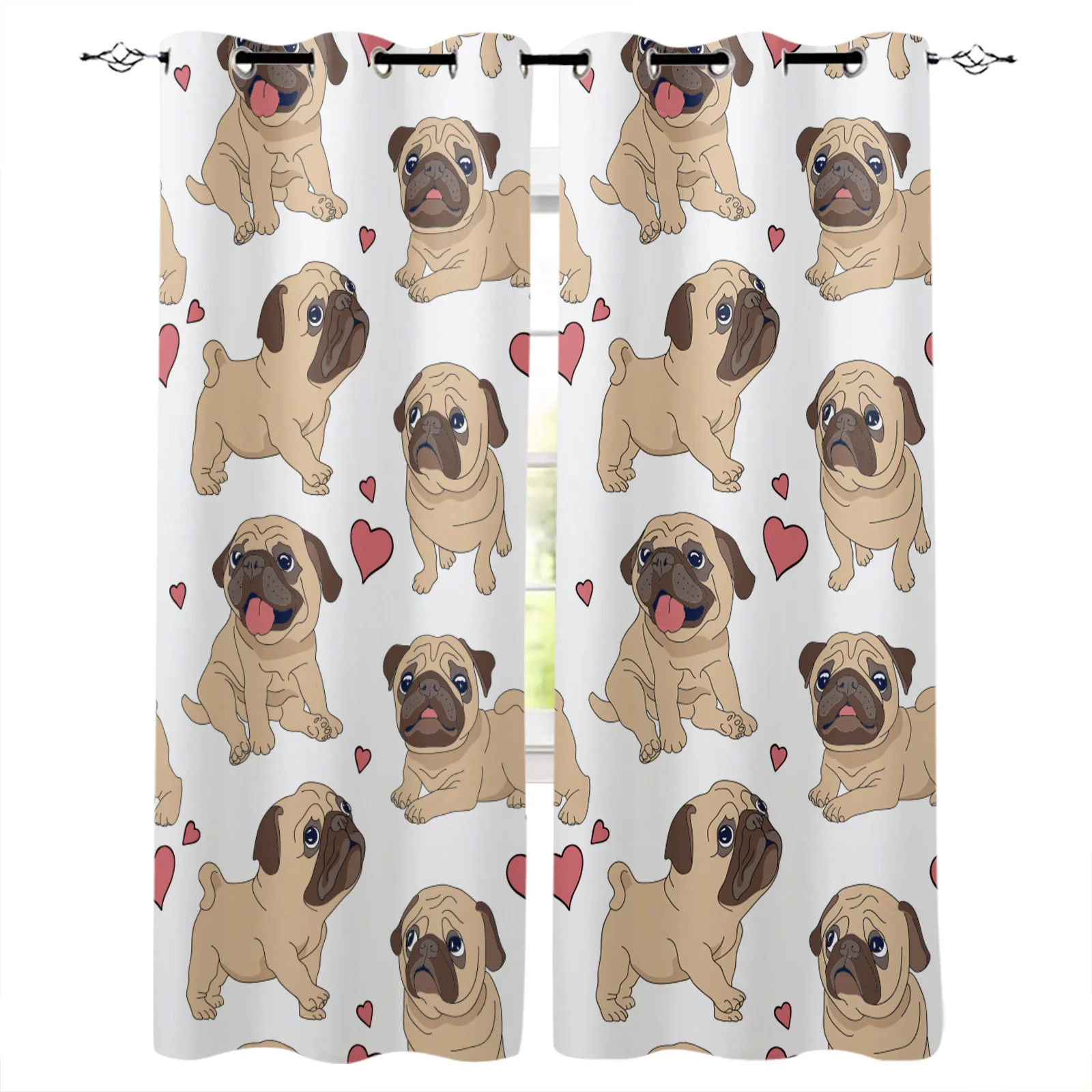 

Pug Cute Heart Dog Cartoon Design Blackout Curtains Window Curtains For Bedroom Living Room Decor Window Treatments