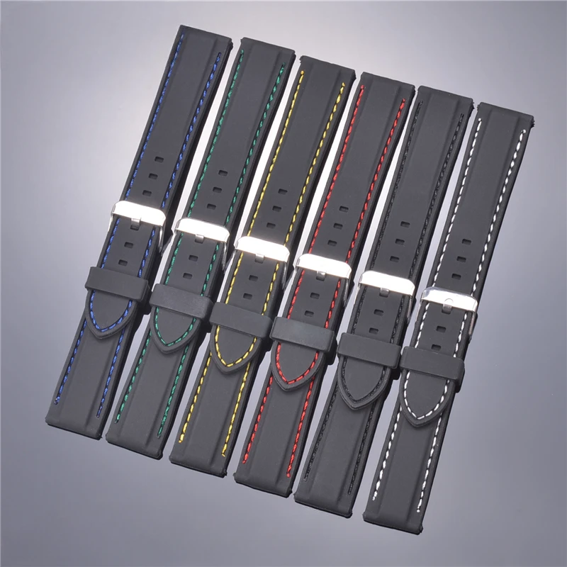 Rubber Universal Watch Strap Outdoor Sports Square Anti-Allergy Hole Men's Soft Sweat-Proof Color 20 24 18 22mm Accessories