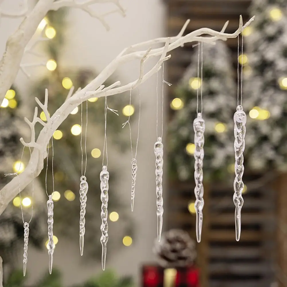 48 Pcs 2/3/4/5 Inch Simulated Icicle Pendant Clear Hanging Ornaments Crystal-like Faux Ice Pick SetChristmas Tree Decor Party