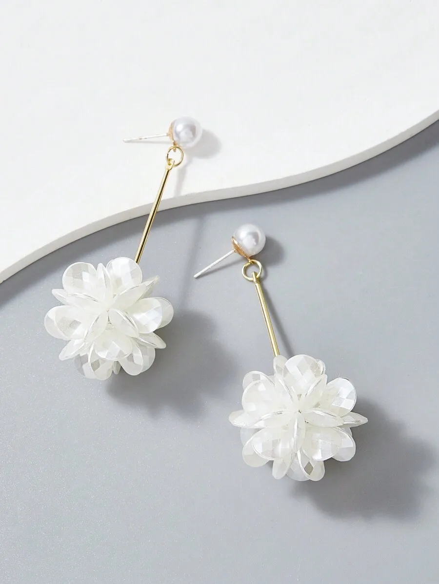 

Faux Pearl Flower Drop Earrings For Women Wedding Party Jewelry