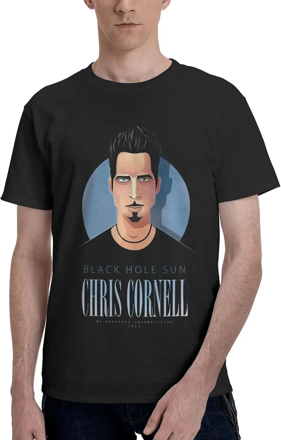 Chris Music Cornell Men'S Cotton T-Shirt Classic Graphic Short Sleeve Top Moisture Wicking Tees Black