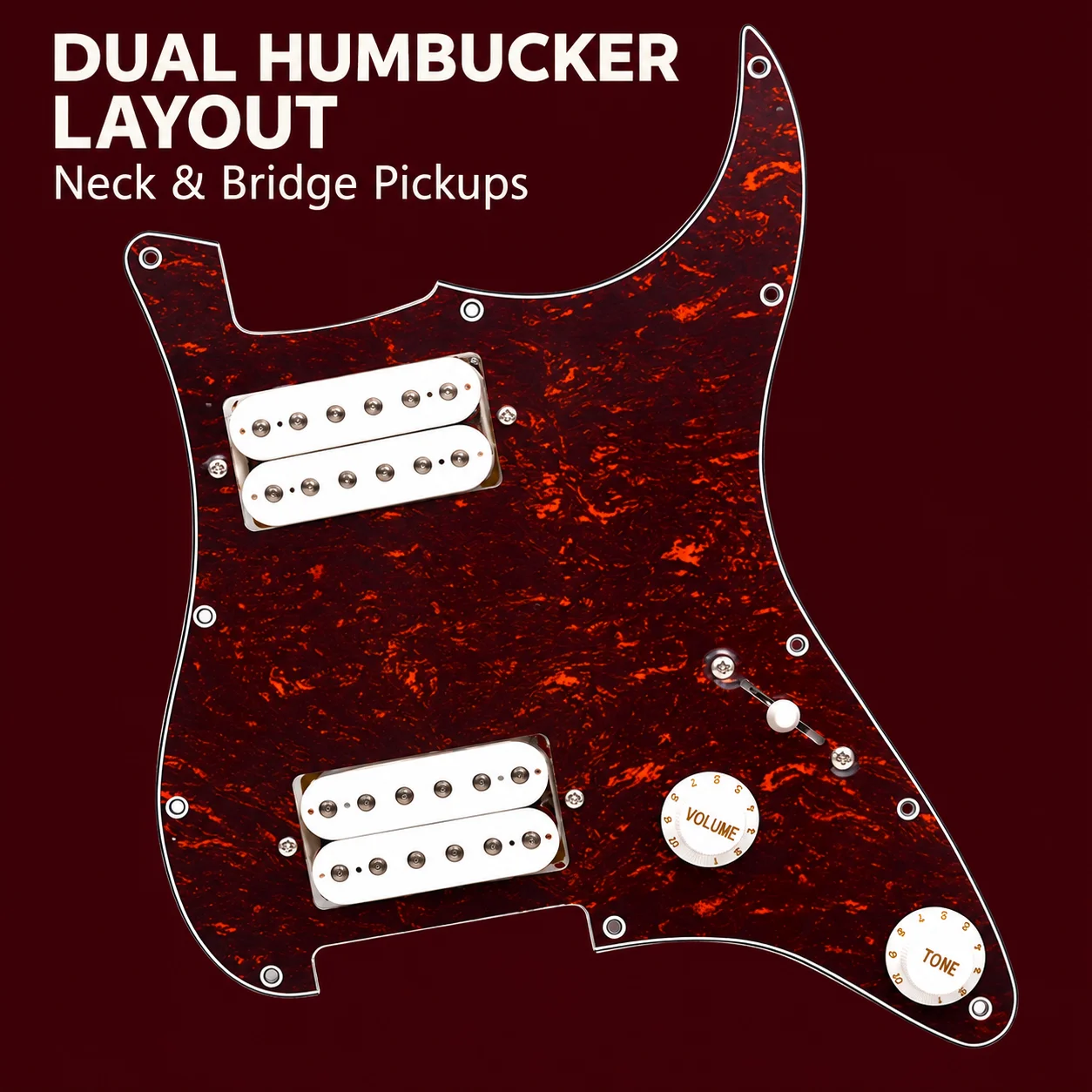 HH Prewired Pickguard Assembly for ST/SQ Style Electric Guitar Dual Humbucker 1V1T 3-Way Switch Red Tortoise