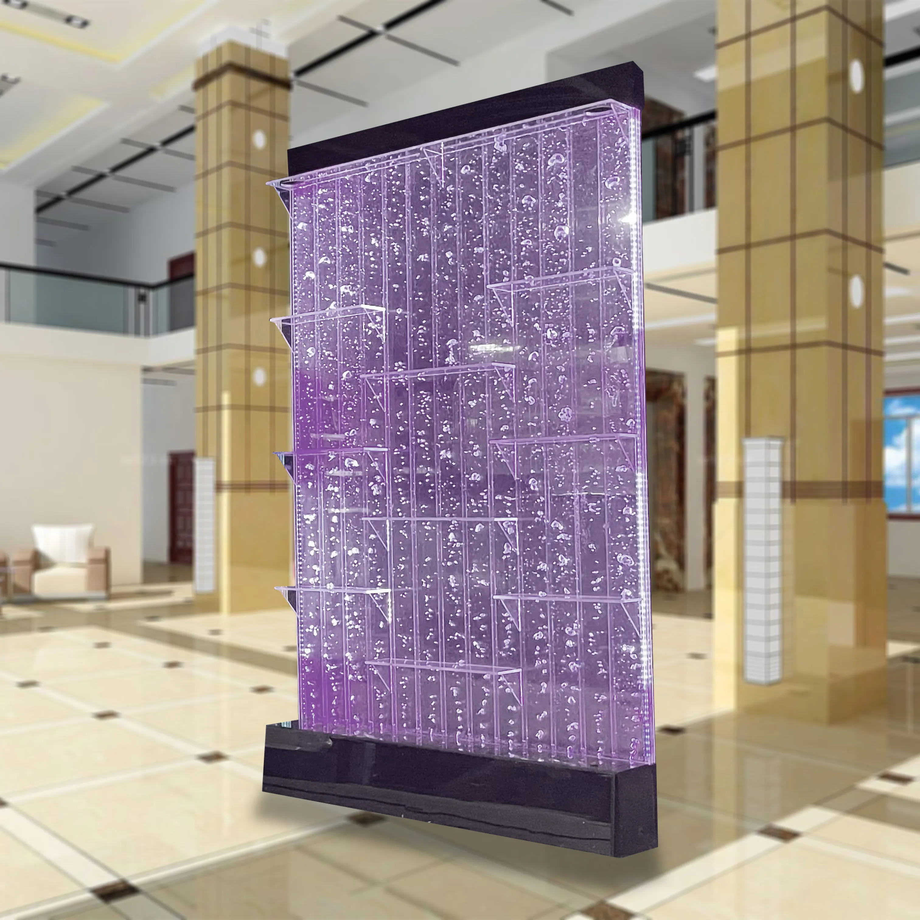 التخصيص. ديكور المنزل الرقص الاكريليك تغيير ضوء LED الطابق الدائمة فقاعة الماء الجدار مع الرفوف