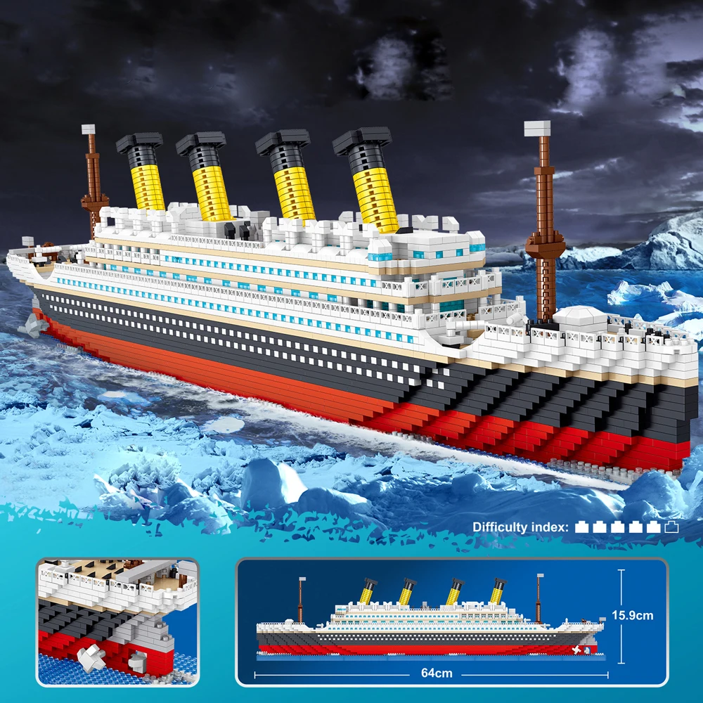 Titanic Micro Mini Brick Building Historical Cruise Ship Model Challenging Construction Toy Set for Adults and Teens Collectors