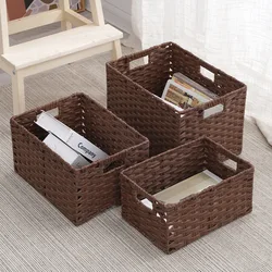 2025 New Rattan Weaving Japanese Baskets Desktop Storage  Bins with Handle Toys Clothes Food Cabinet Sundries Organizer Boxes