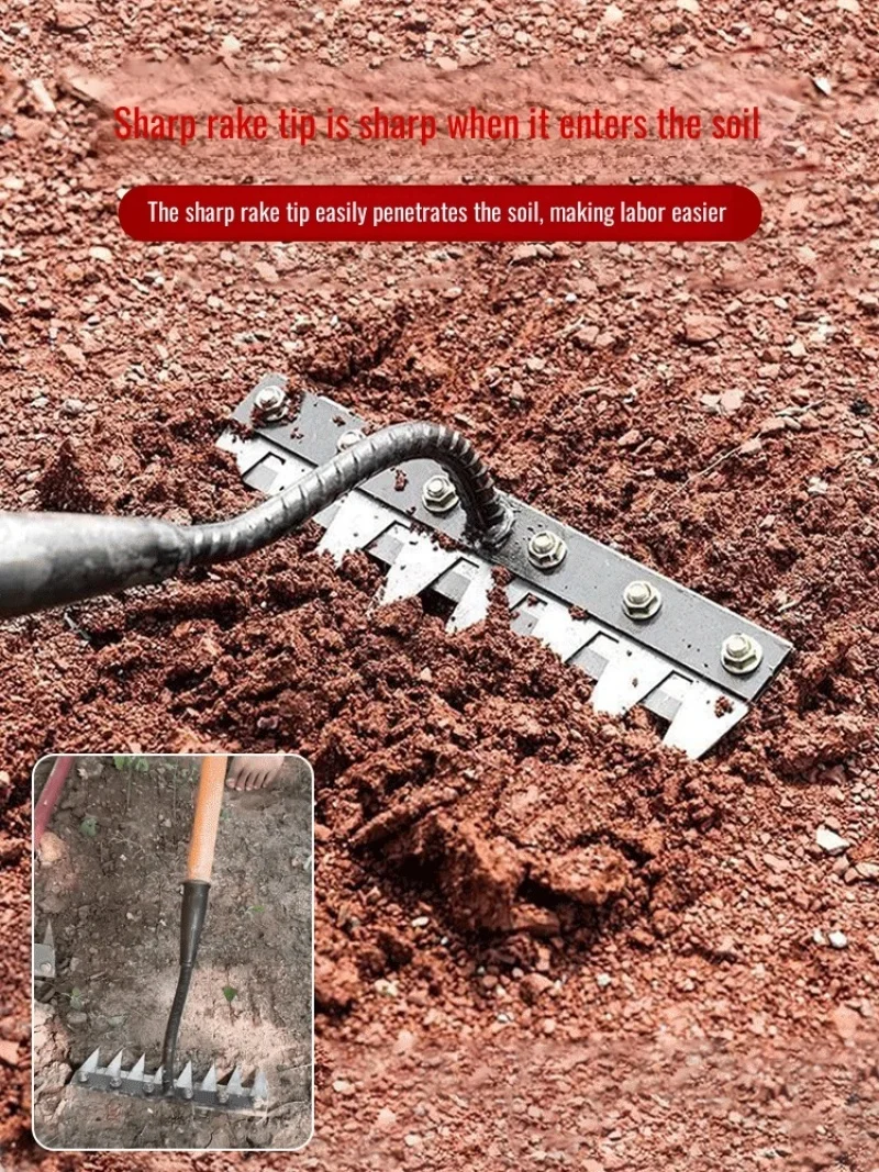 5/6/7/8 Teeth Rake Agricultural Rake Multifunctional Detachable Loosening Soil Nail Rake Thickened Manganese Steel Weeding Tools