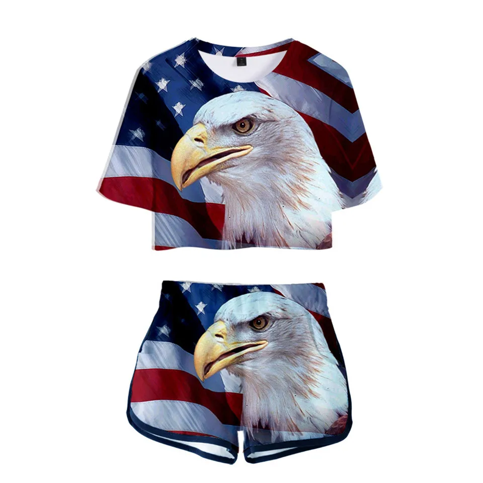 

Eagle USA National Flag 3D Printed Two Piece Sets T-shirt + Shorts Fashion Tracksuit Cosplay Costume 2 Piece Set Women Clothes