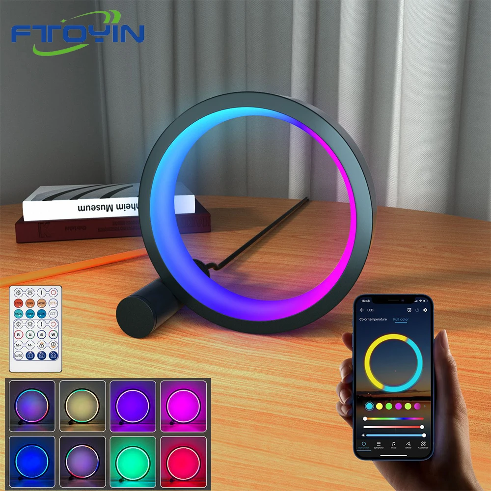 

FTOYIN 6/10inch Night Light USB Charge Ring Led Desk Lamp APP Control RGB Music Rhythm Light For Bedroom Home Decoration