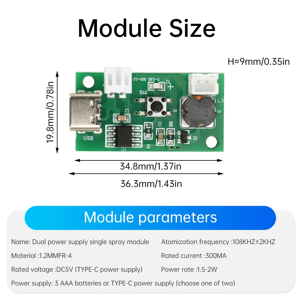 Mini umidificatore di tipo C Kit fai da te DC 4.5-5V Accessori per umidificazione ad atomizzazione ad ultrasuoni a spruzzo singolo