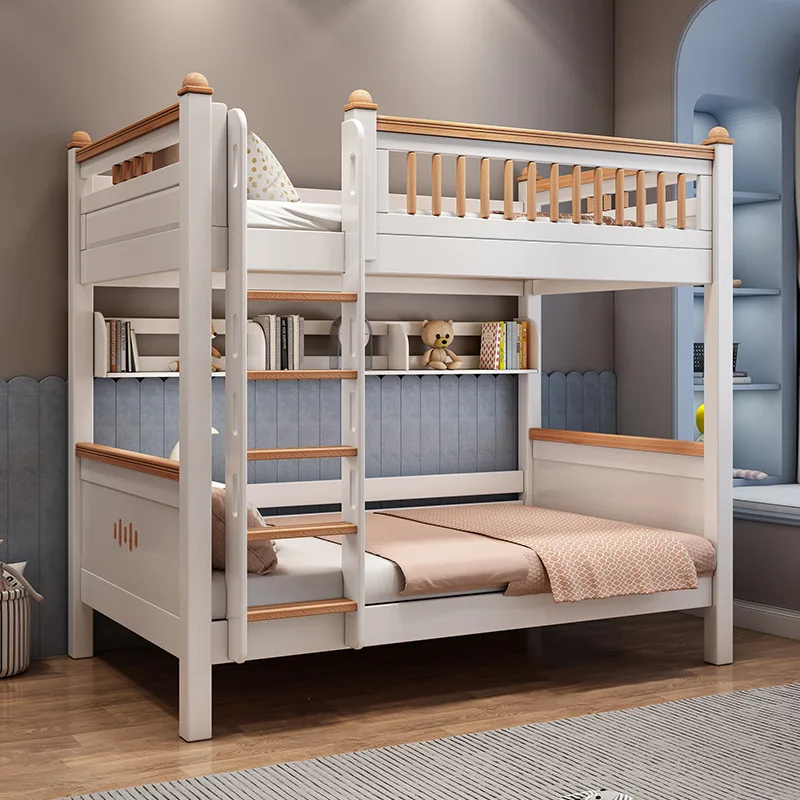 All solid wood upper and lower beds, parallel high and low beds, red sandalwood small apartment type, mother and child beds with