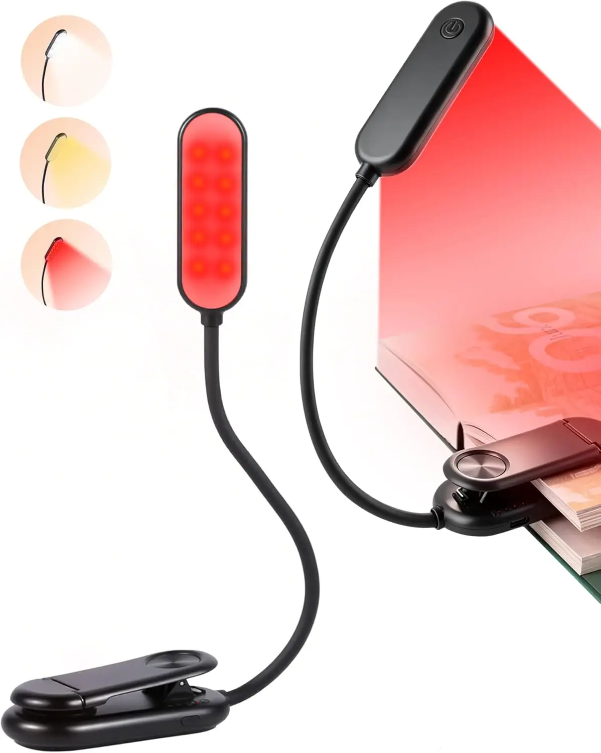 

Red Book Light for Reading at Night, Zero Blue Light, Dimmable LED Clip on Lamp for Studying Travel, 1 Pack