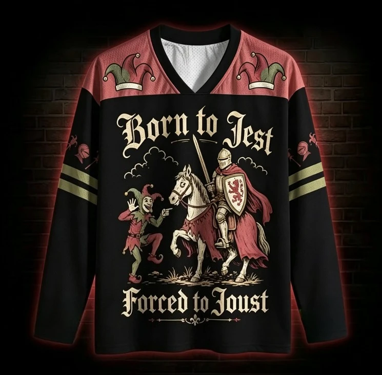 Medieval Knight Jester Long Sleeve  Jersey Born To Jest Forced To Joust Print Mesh Shirt Vintage Renaissance Streetwear Tops