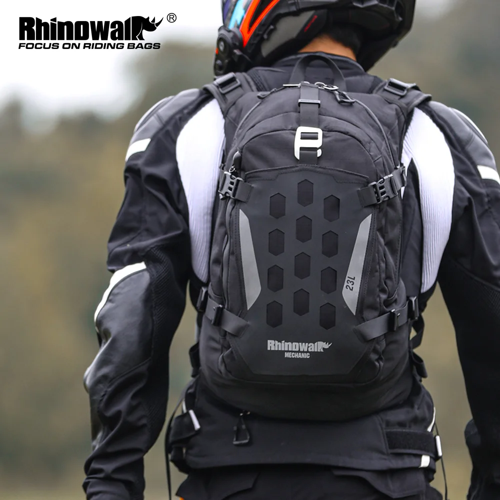 

Rhinowalk Motorcycle Backpack 23L Waterproof Breathable Cycling Bag Support Mount Helmet 14Inch Laptop Bag With Rain Cover