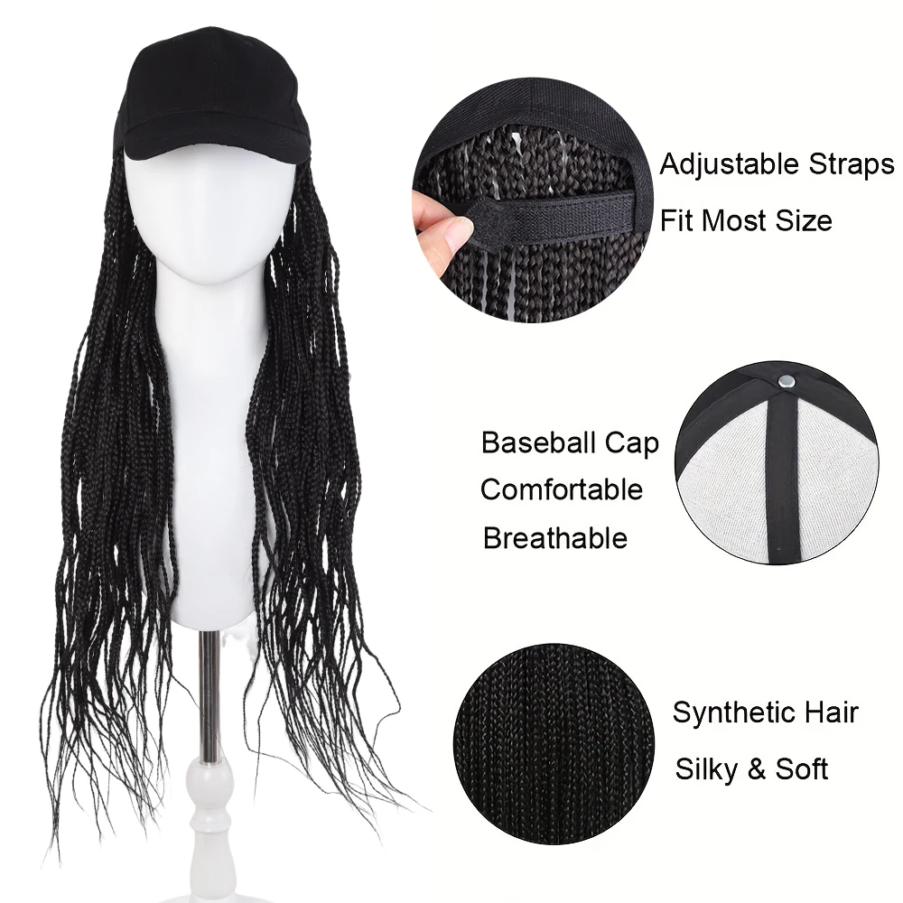 Synthetic Crochet Hair Woman Wigs Big Size Baseball Hat Wig 28inch Long Braided Wigs for Women Daily Party Cosplay Wig Female