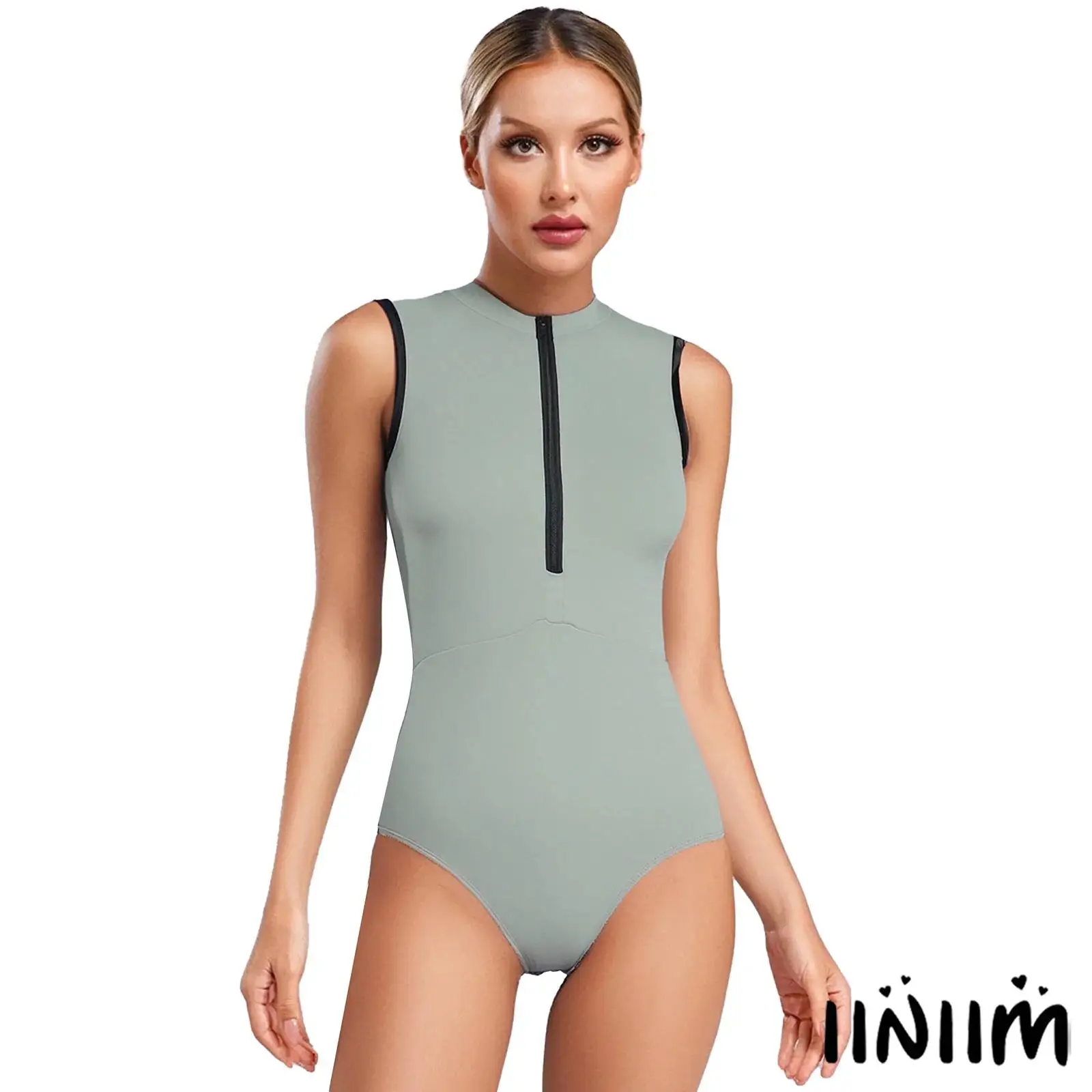 

Women's Athletic Sleeveless Leotard Back Hollow-Out Half-Zip Removable Cups for Gymnastics Yoga Class Ballet Dance Practice