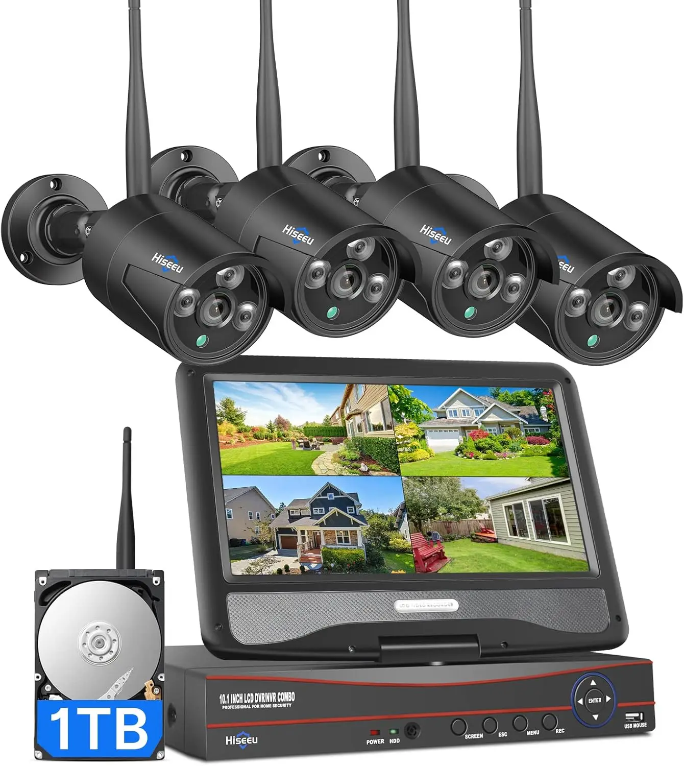 Expandable,  ] 2.4G/5G Wireless Pro Security Camera System, 10.1