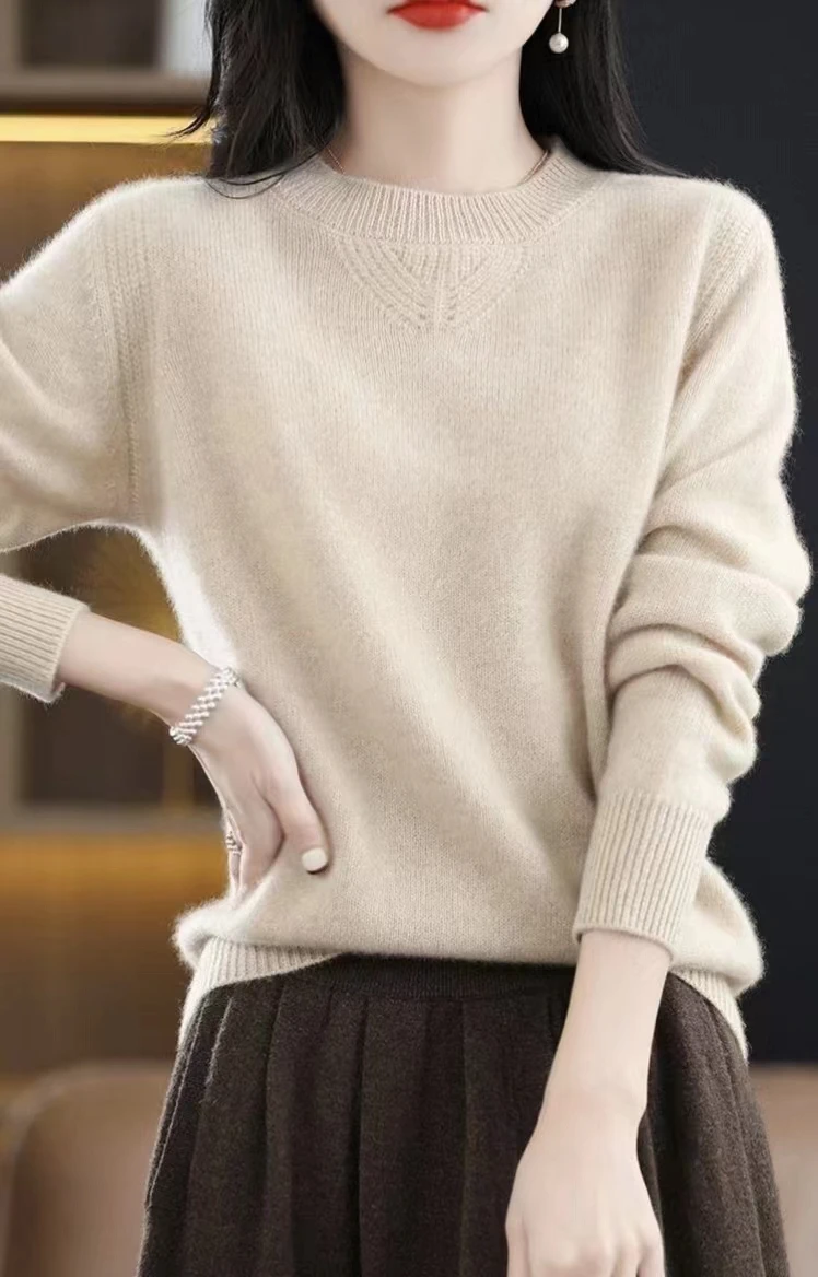 2023 New Cashmere Sweater Women O-Neck Pullover Autumn /winter Casual Knit Tops Solid Color  Cashmere Sweater Women