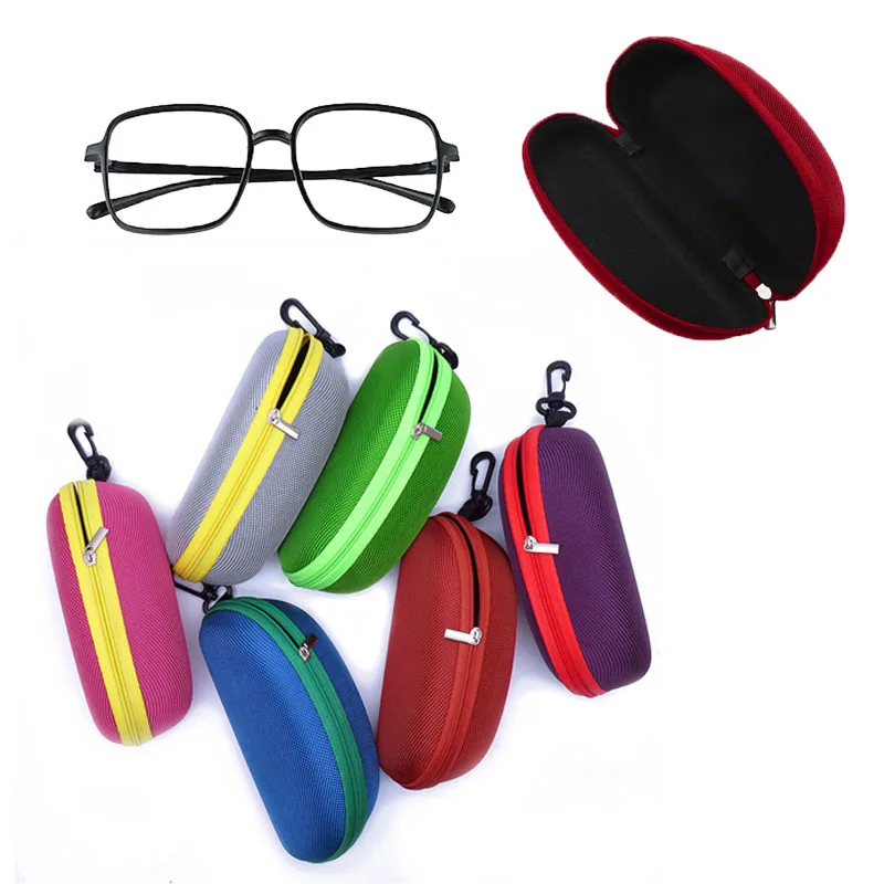 Portable Eva Glasses Case with Carabiner Hook Colorful Sunglasses Hard Cases Zipper Eyeglasses Protector Box Eyewear Accessories
