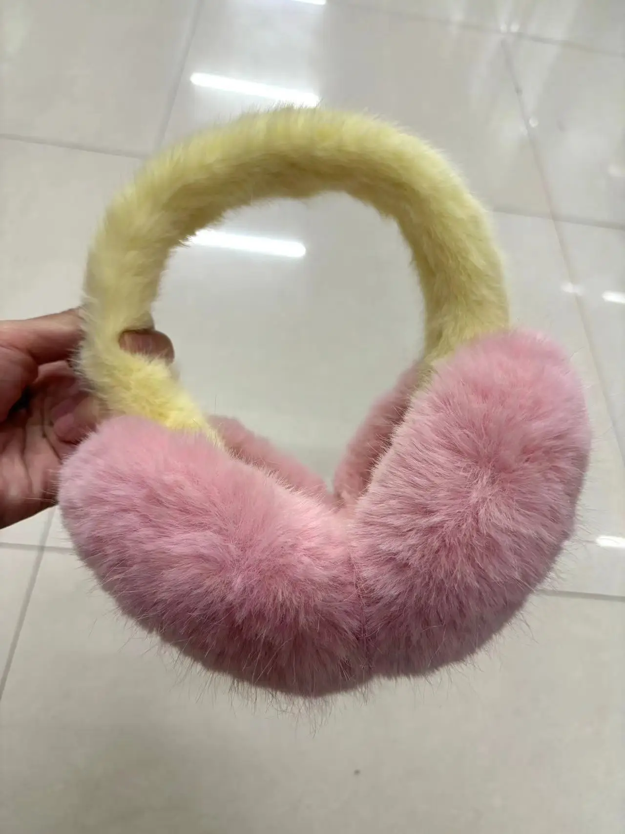 Anjj Romantic Yellow Earmuffs High Quality Popular Bright Exquisite Plush Imitation Rabbit Fur Ear Warmers Christmas Gifts