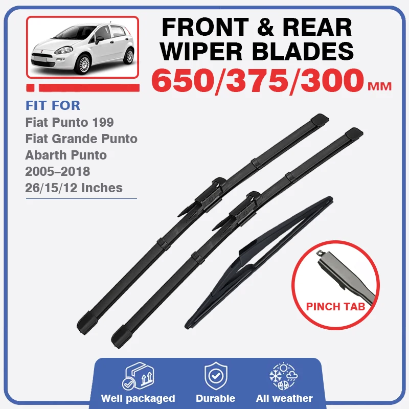 

Front Rear Wiper Blades Set For Abarth Fiat Punto 199 Grande Punto 2005 - 2018 Windshield Brushes Window Windscreen 2010 2011